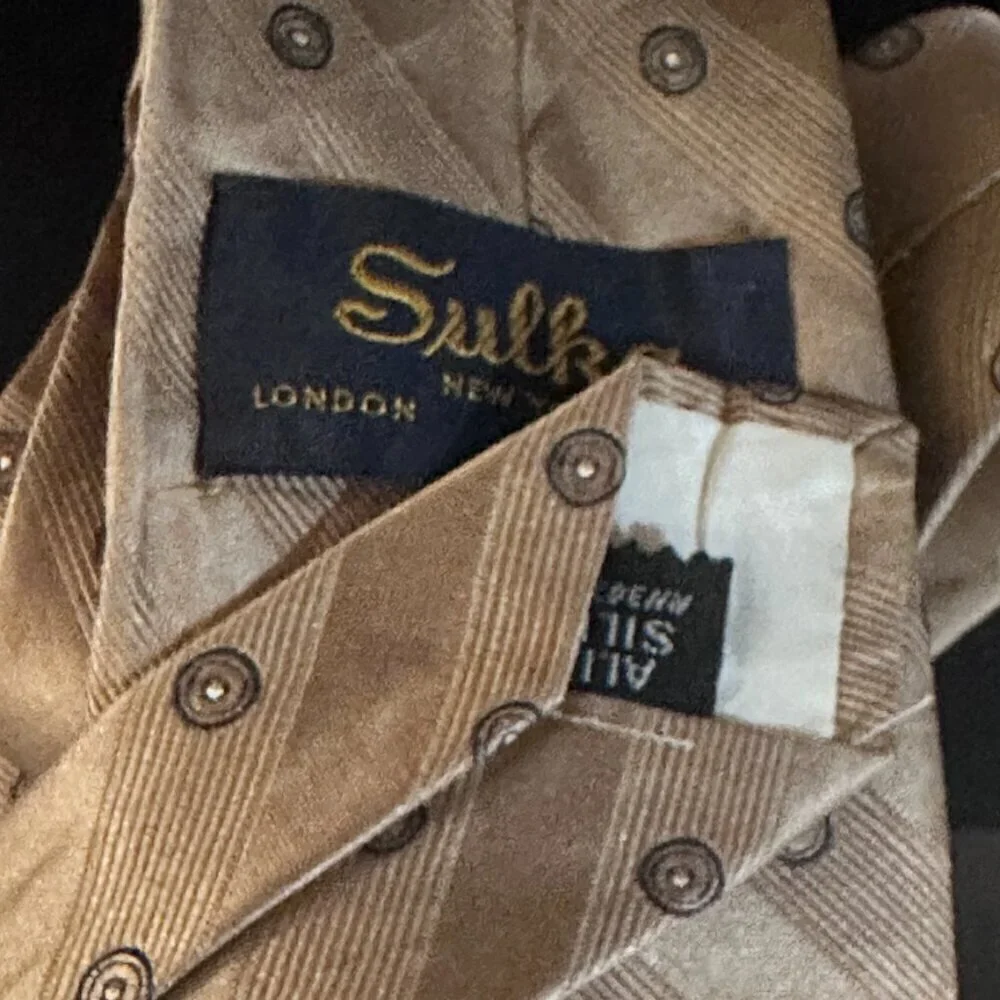 Sulka Silk Tie Tan Light Brown Beige Metallic Bronze Metal